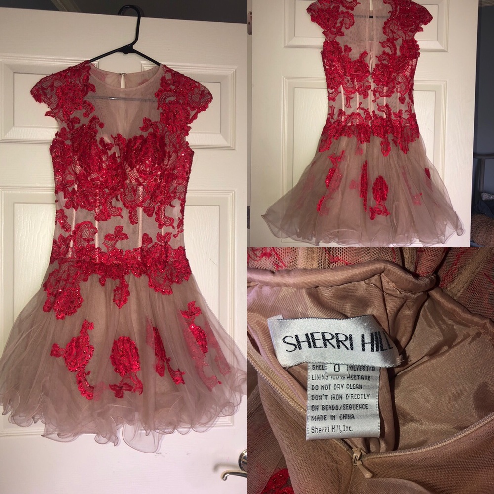 Sherri Hill red lace dress with nude bodice❤️